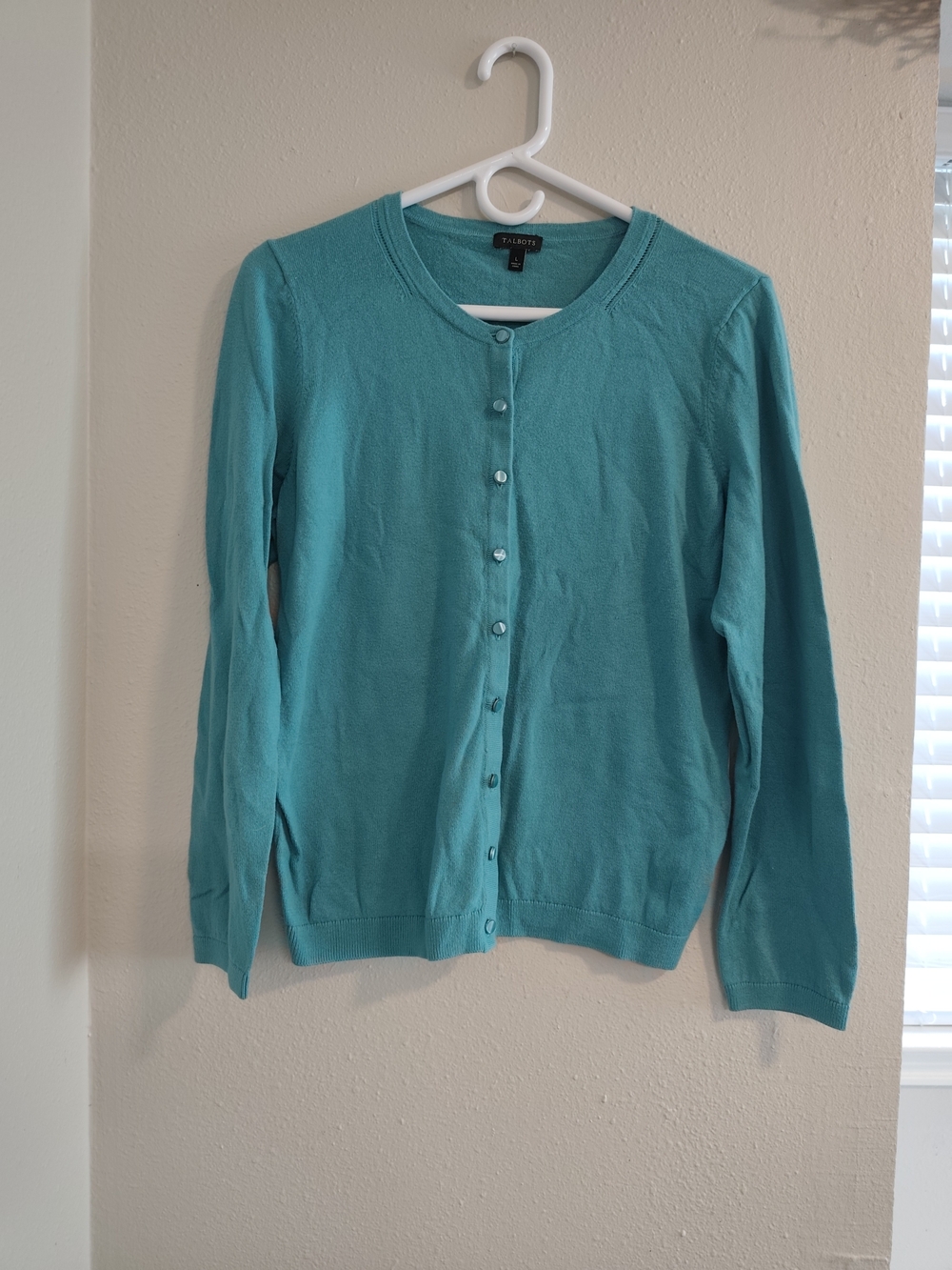 Talbots Teal Button-Front Crewneck Cardigan